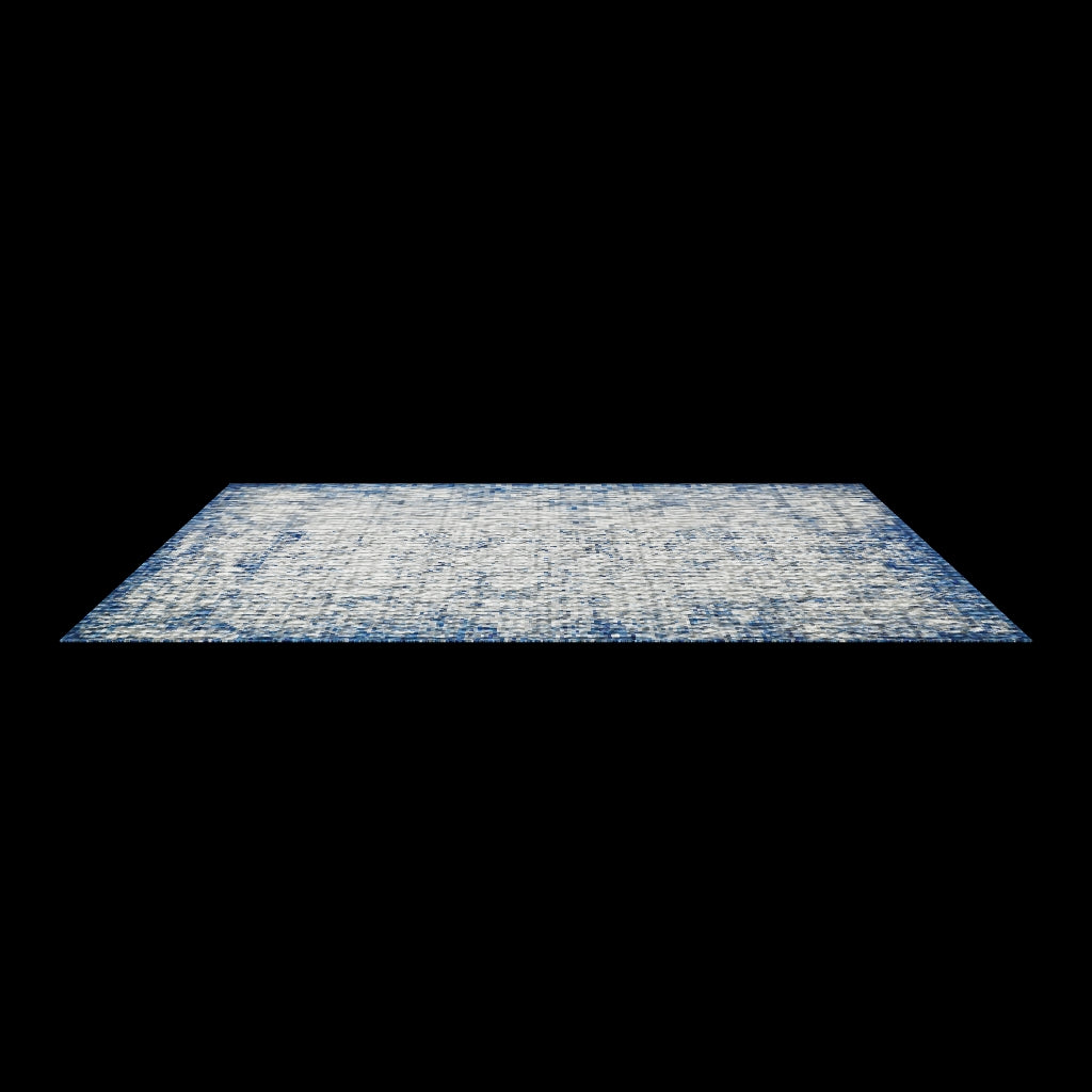 Blue and grey rug shown at an angle on a plain white background with no surrounding room.