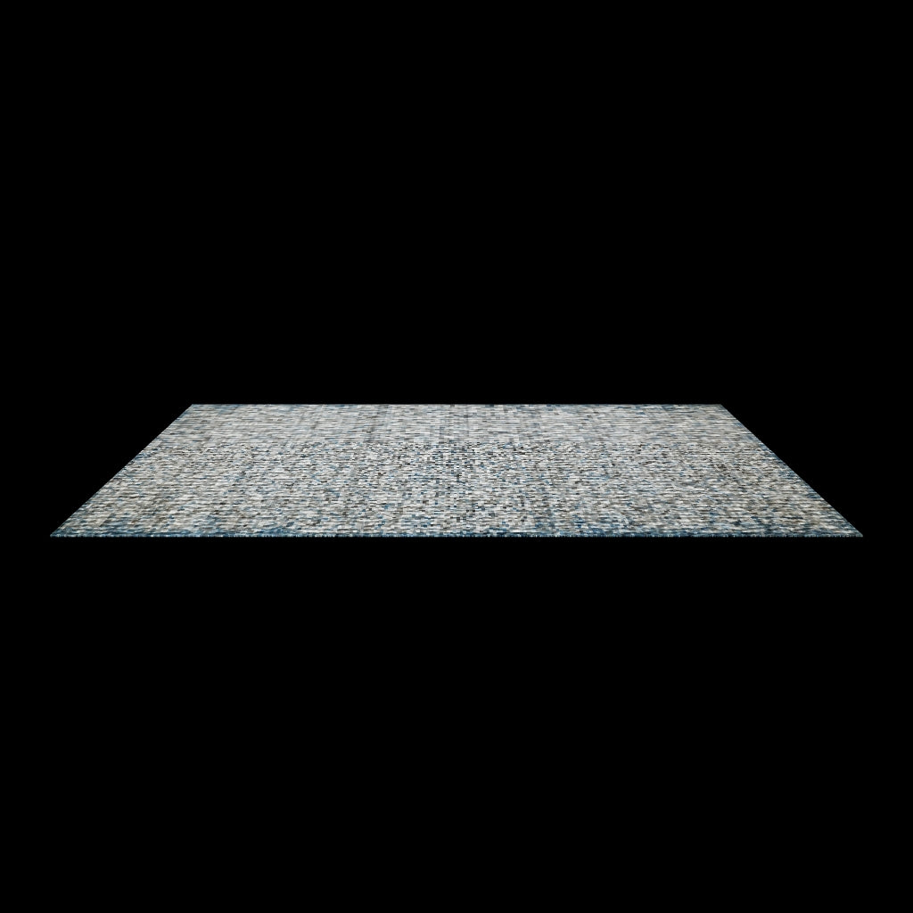Blue and grey rug shown at an angle on a plain white background with no surrounding room.