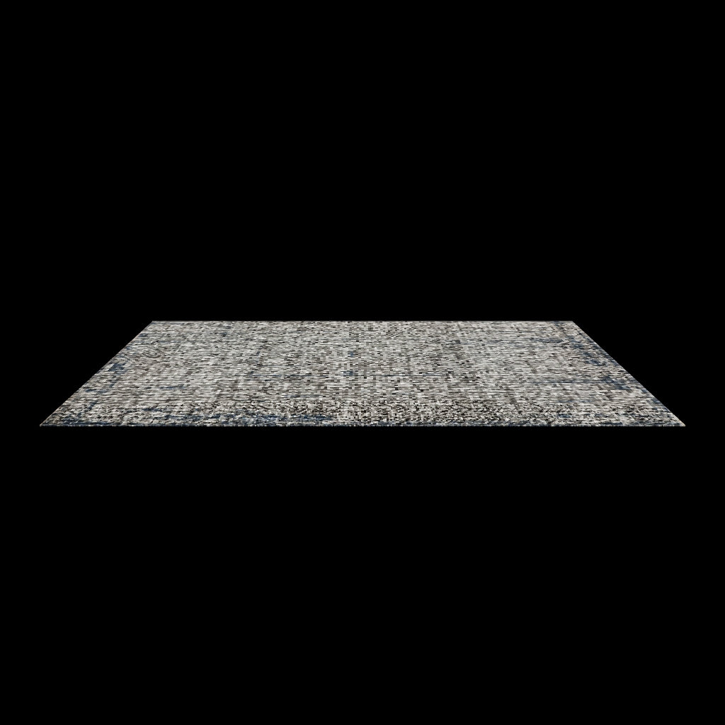 Charcoal and ivory rug shown at an angle on a plain white background with no surrounding room.