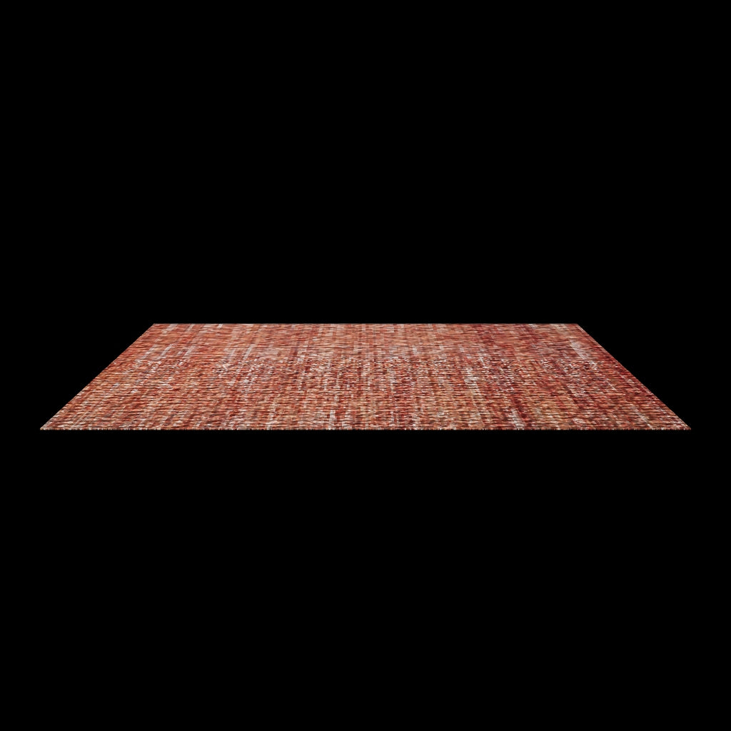 Rust and ivory rug shown at an angle on a plain white background with no surrounding room.