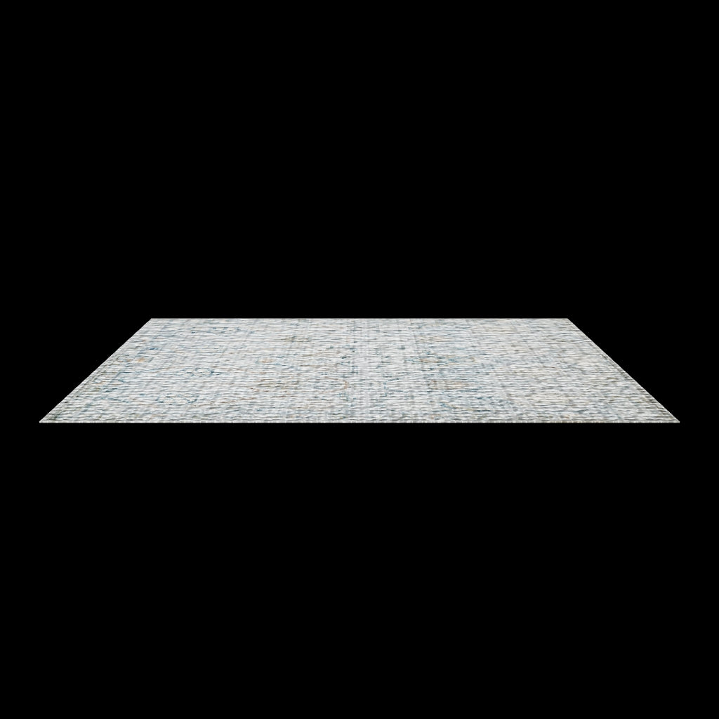Faded blue rug shown at an angle on a plain white background with no surrounding room.